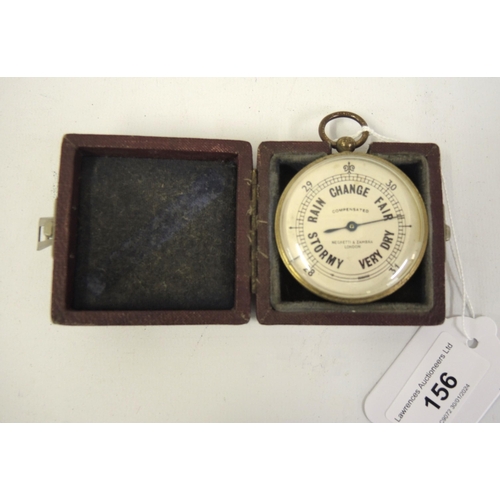 156 - Negretti & Zambra brass cased pocket barometer with original outer case