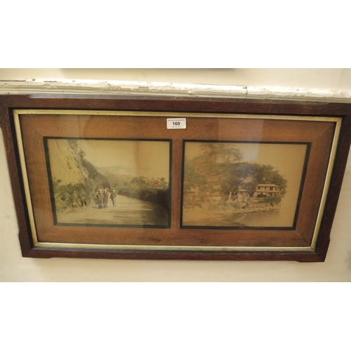 169 - Group of four early 20th Century Japanese photographs housed in two oak frames, together with a grou... 