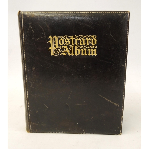 189 - Leather bound album containing a collection of miscellaneous postcards