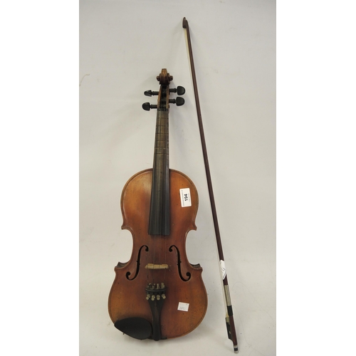 194 - Early 20th Century violin with bow, at fault