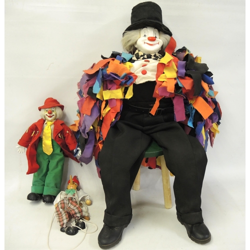 195 - Large clown doll by Gill and Scott, together with two other clown toys