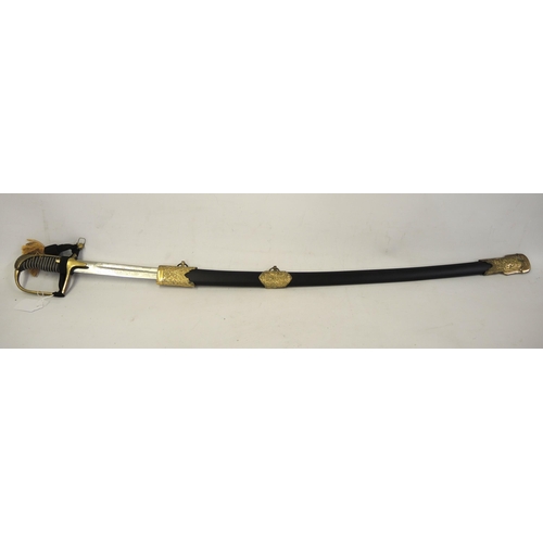 207 - Reproduction military style dress sword with scabbard and a reproduction flintlock pistol