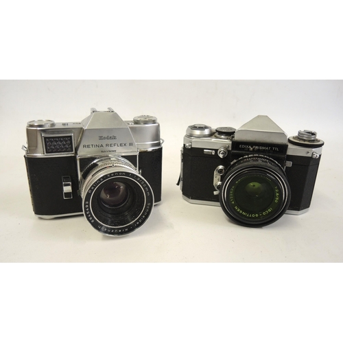 215 - Kodak Retina Reflex III 35mm camera with Retina Xenon F1.9 lens, together with an Edixa Prismat TTL ... 