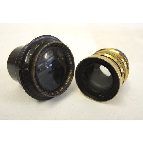 216 - Taylor and Hobson Anastigmat lens 5 3/4 in, F4.5, together with another brass lens