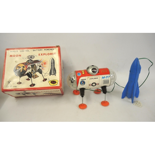 217 - Japanese tin plate remote control battery powered Moon Explorer No. 2205, in original box