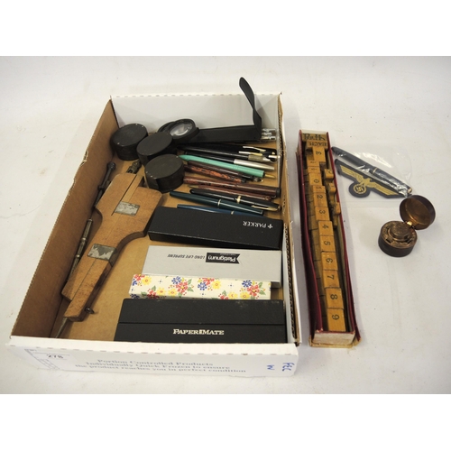 278 - Collection of miscellaneous pens, together with a Third Reich uniform badge and sundries