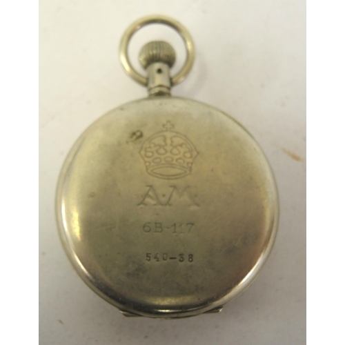 280 - Air Ministry nickel plated pocket watch, marked AM beneath a crown, 6B-117 above 540-38