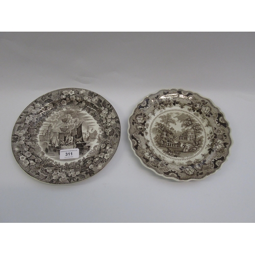 311 - Wedgwood transfer printed plate decorated with a port scene within a floral border, 9ins diameter to... 