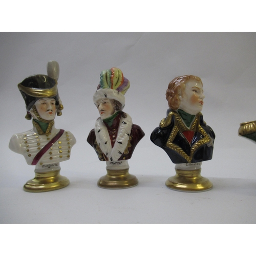 344 - Set of seven Rudolf Kammer porcelain busts of Napoleon and his generals, the tallest 11cm