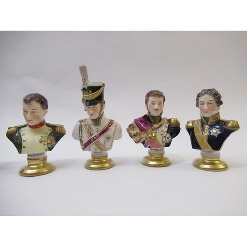 344 - Set of seven Rudolf Kammer porcelain busts of Napoleon and his generals, the tallest 11cm