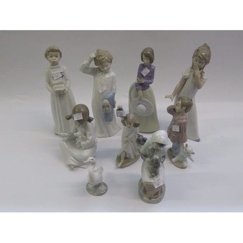 364 - Group of eight Nao figurines and one Lladro figure of geese