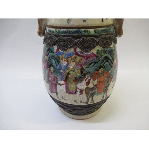 436 - 19th Century Chinese crackleware two handled baluster form vase decorated in polychrome enamels with... 