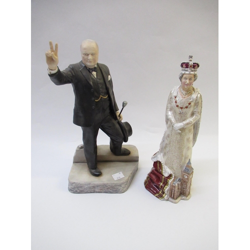 446 - Bronte porcelain figure of Queen Elizabeth II, boxed together with a similar figure of Winston Churc... 