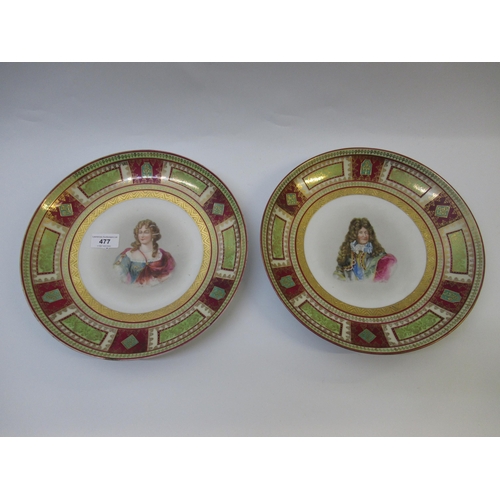 477 - Pair of late 19th / early 20th Century Vienna plates painted with portraits of Louis XIV and Duchess... 