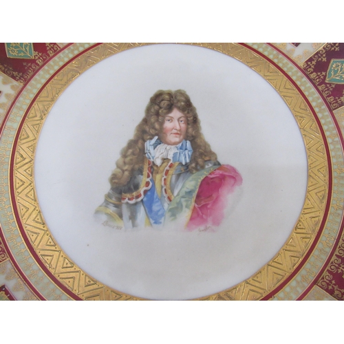 477 - Pair of late 19th / early 20th Century Vienna plates painted with portraits of Louis XIV and Duchess... 