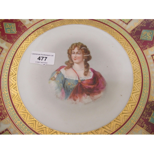 477 - Pair of late 19th / early 20th Century Vienna plates painted with portraits of Louis XIV and Duchess... 