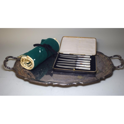 493 - Silver plated two handled tray and a small quantity of other miscellaneous silver plate