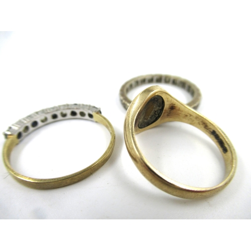 578 - 9ct Gold paste set dress ring, 9ct gold signet ring and a white metal paste set eternity ring