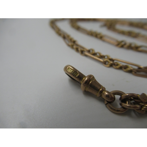 597 - 9ct Gold guard chain of alternating elongated link design with clip, 27.5g