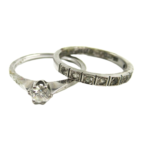 18ct white gold diamond solitaire ring together with an 18ct gold half eternity ring, size 'L', 4.8g total weight