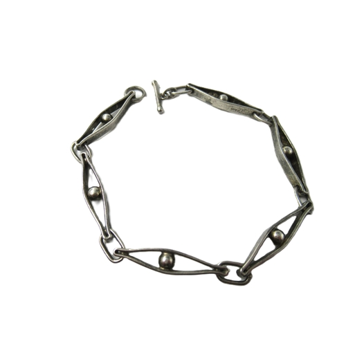 608 - Small Georg Jensen silver bracelet of alternating link design, with hallmarks and makers marks, stam... 