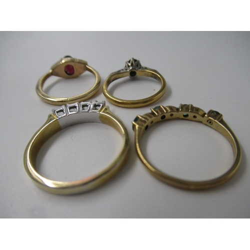 653 - Small 18ct gold and platinum ring, 2.3gm, two 9ct gold dress rings, 4.5gm, and an unmarked yellow me... 