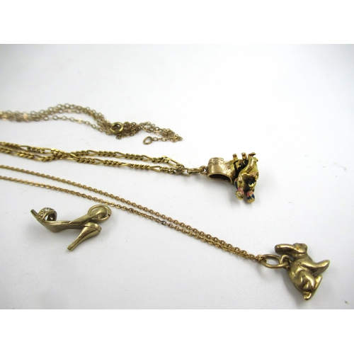 662 - Six 9ct gold charms each on a fine 9ct gold chain, 21gm