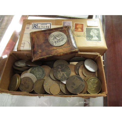 665 - Small box containing a collection of miscellaneous coins and medallions