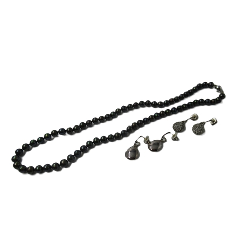 Pair of Links of London earrings, another pair of earrings and a black cultured pearl necklace