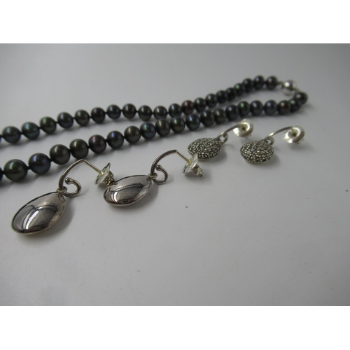 682 - Pair of Links of London earrings, another pair of earrings and a black cultured pearl necklace