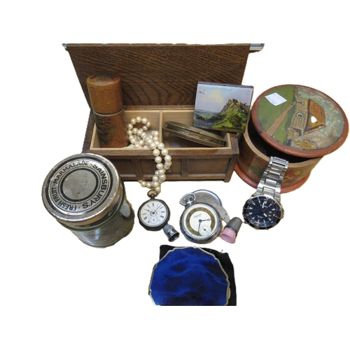 691 - Silver cased fob watch, together with a small quantity of costume jewellery etc.