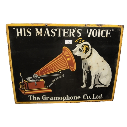 70 - Reproduction enamel double sided sign, His Master's Voice, The Gramophone Co. Ltd., 46 x 61cm