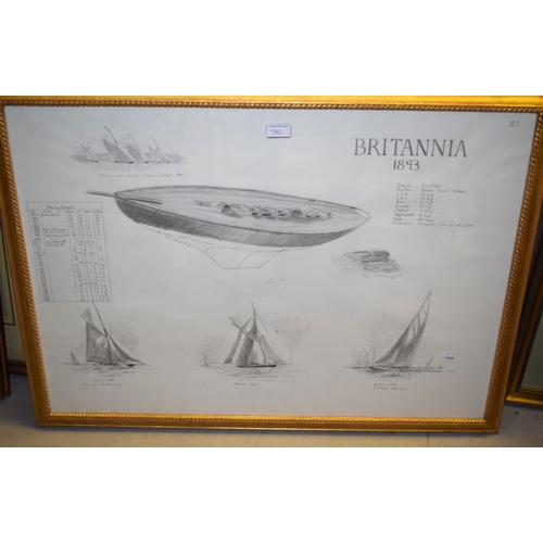 710 - Group of three 20th Century pencil drawings, plans, notes and vignettes of three 1890's racing yacht... 