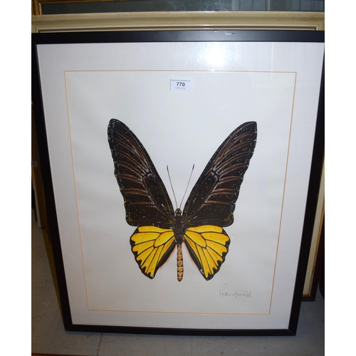 770 - Peter Arnold signed coloured print of a butterfly, 53 x 42cm