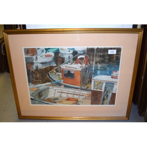 772 - John B. Fleming, watercolour, fishing boats in Crail, signed, 33 x 48cm, gilt framed