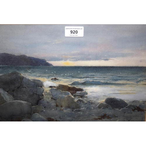 Carleton Grant, signed watercolour and bodycolour, coastal landscape, inscribed verso ' The North Wales coast at dawn ', 23 x 34cm
