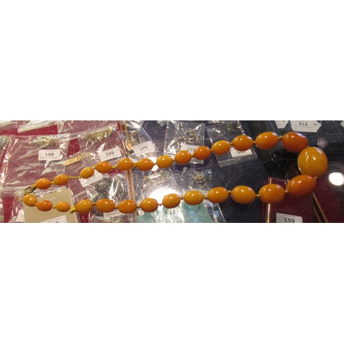 626 - Large butterscotch amber bead necklace, the largest bead approximately 37 x 28mm, 95g