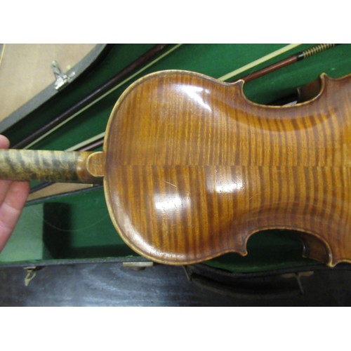 158 - Violin labelled C. Mahillon & Co Copie de Francesco Ruggieri (14in back), together with two bows in ... 