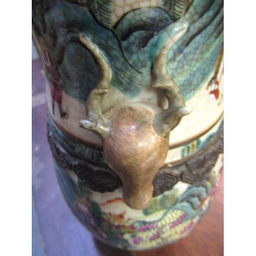 436 - 19th Century Chinese crackleware two handled baluster form vase decorated in polychrome enamels with... 