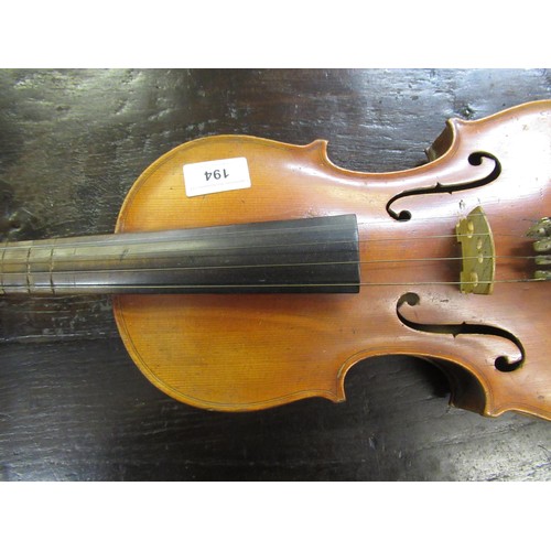 194 - Early 20th Century violin with bow, at fault