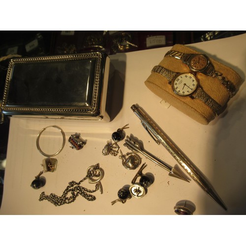 677 - Box containing a small quantity of silver and other costume jewellery, including a citrine set brooc... 