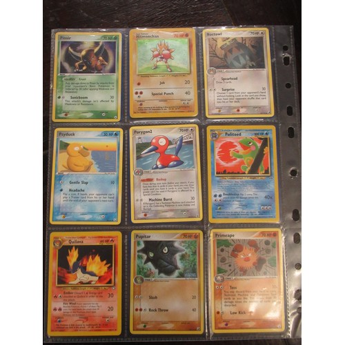 222 - Seven double sided sheets housing a collection of mainly ' Holo ' Pokémon cards including Fossil, Ju... 