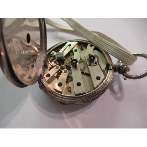 632 - Continental silver open face pocket watch with twin subsidiary dials and stop watch function examine... 