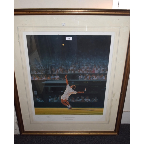 713 - Terence J. Gilbert, artist signed Limited Edition coloured lithograph ' Stefan Edberg ', No. 43 of 2... 