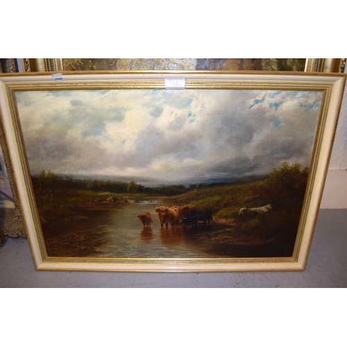 932 - Robert Watson, pair of oil paintings on canvas, sheep and cattle in highland landscapes, signed, 39 ... 