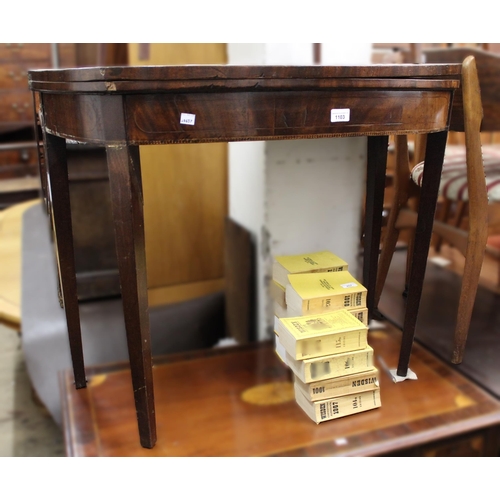 1103 - George III mahogany D-shaped fold-over tea / card table (top at fault)