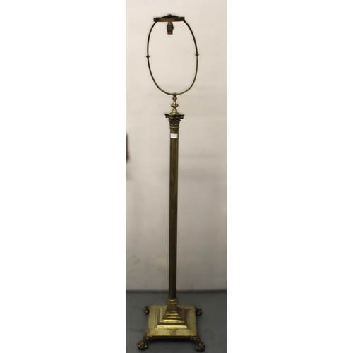 1115E - Good quality brass Corinthian column standard lamp on stepped base with claw and ball feet, 165cm hi... 