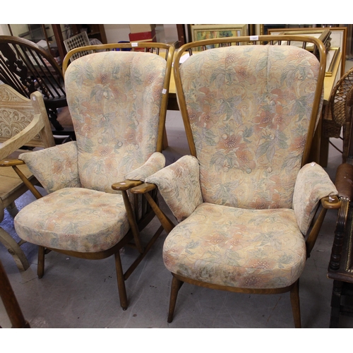 Near pair of mid 20th Century Ercol stickback armchairs