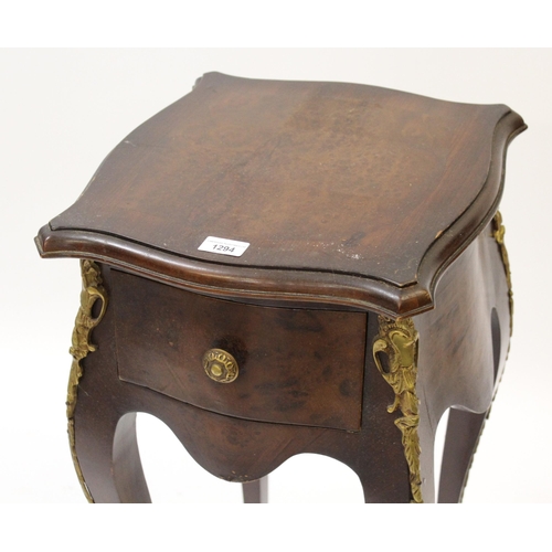 1294 - Small reproduction French style burr wood and ormolu mounted lamp table with a single drawer, 35cm w... 