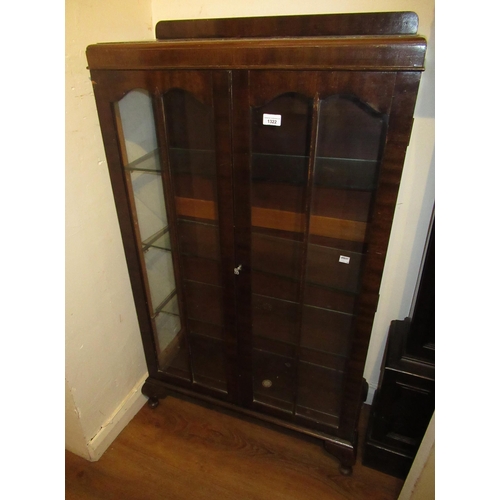 1322 - 1930's Mahogany two door display cabinet, raised on low cabriole supports, 71cm wide x 121cm high